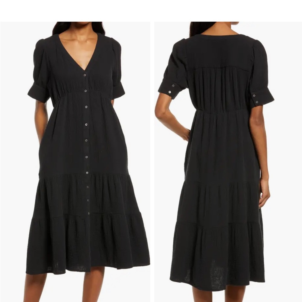 Madewell button front tiered midi dress